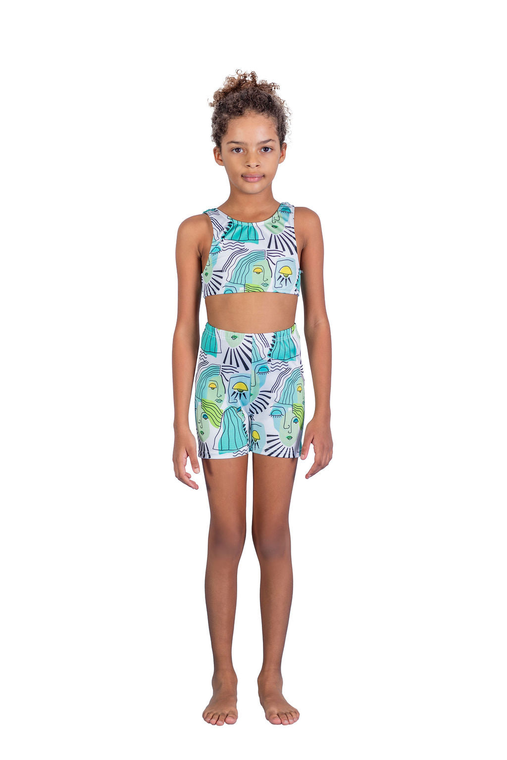 Girls Shorts Set |Green Faces