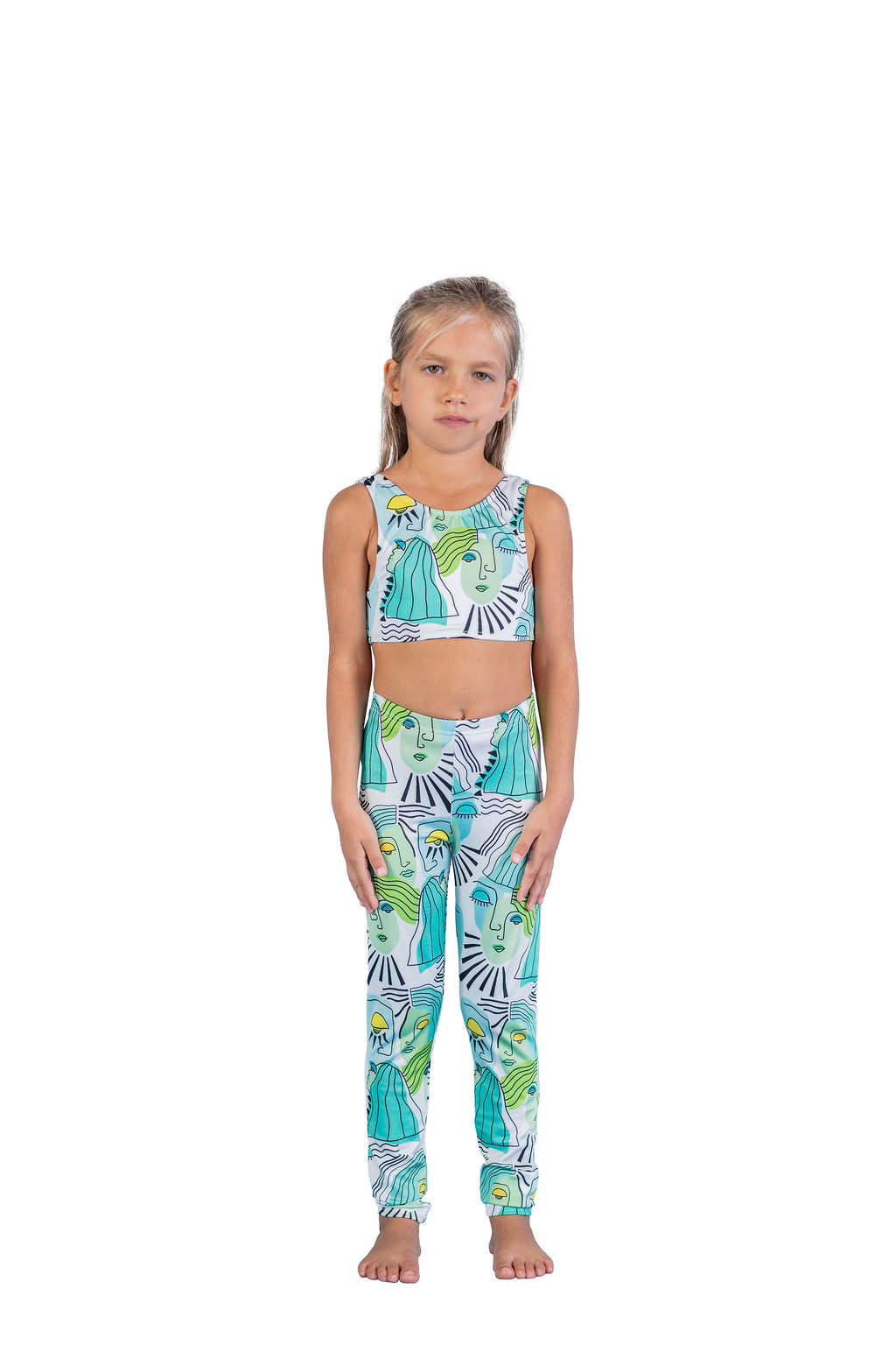 Girls Leggings Set|Green Faces