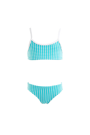 Kids Aria Bikini | Turquoise Carreaux