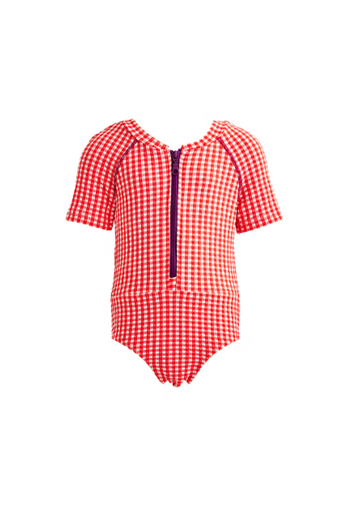 Kids Erica Short-Sleeve Zip Onepiece | Orange Carreaux