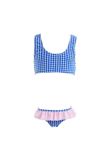 Kids Natty Bikini | Blue Pink Carreaux
