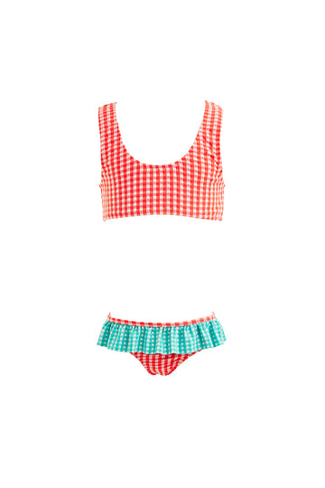 Kids Natty Bikini | Orange Turquoise  Carreaux