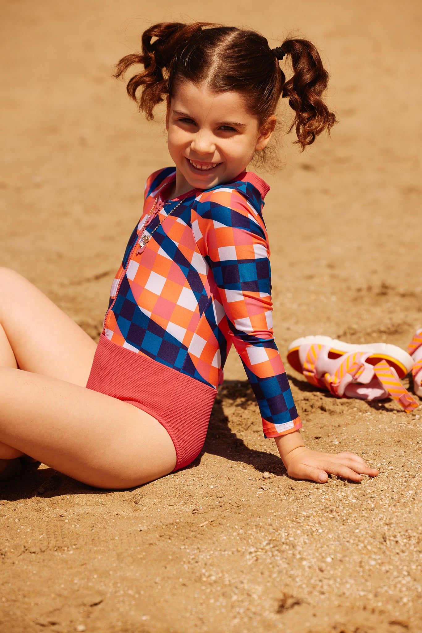 Kids Erica Long-Sleeve Zip Onepiece | Bingham-Fuscia