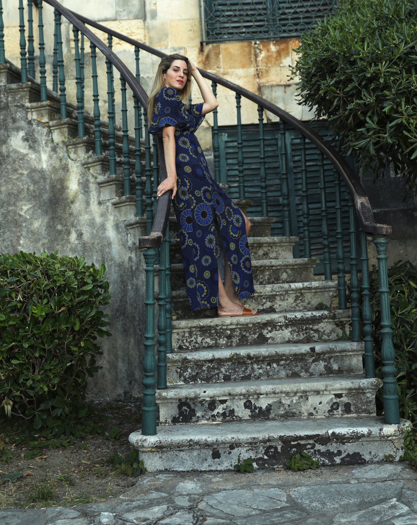 Slit Dress - Navy Floral