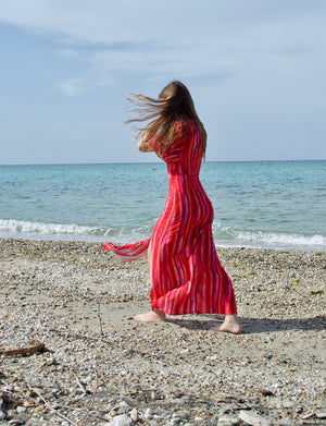 Slit Dress - Cherry Stripe