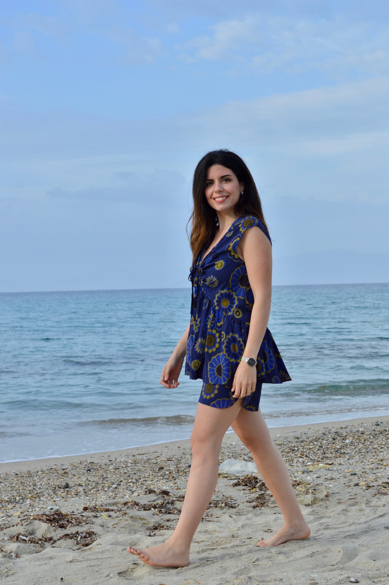 Sleeveless Ruffled Top | Navy Floral