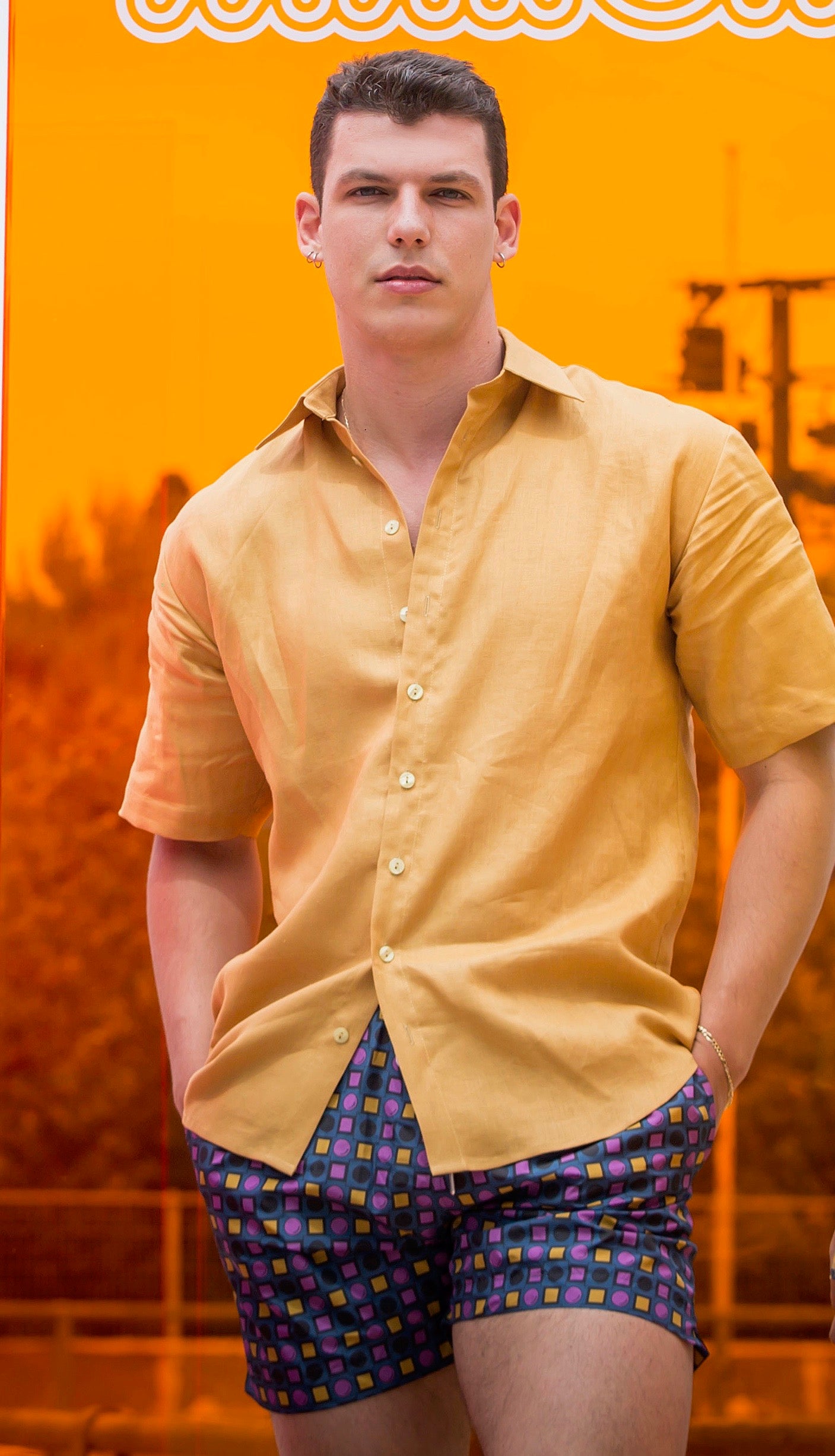 Men's Print Cotton Shirt | Geo Purple