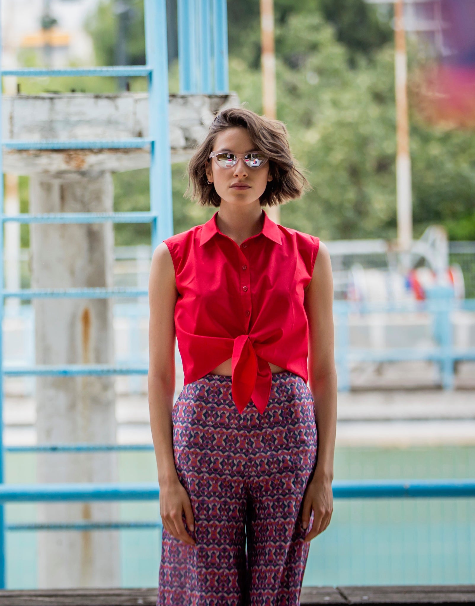 Cotton Knotted Shirt | Red