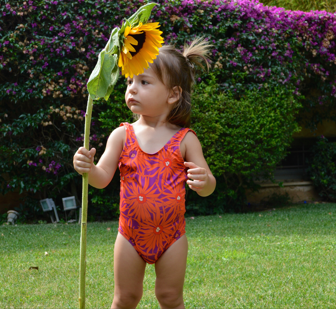 Kids Open-Back Onepiece | Floral Orange