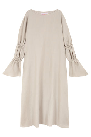 Linen Dress with Puff Sleeves