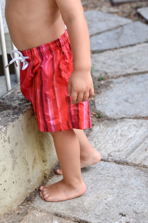 Kids Swim Shorts | Cherry Stripe